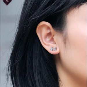 Stud -oorbellen Sparkling Real 925 Sterling Silver Zircon Bowknot Design Earring voor vrouwen Gift Korea Ear Sieraden Oorbellen Oorbellen