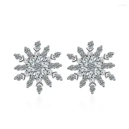 Boucles d'oreilles flocon de neige scintillant pour femmes et filles, bijoux fins, cadeau en argent Zircon S925