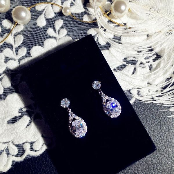 Boucles d'oreilles goutte d'eau étincelante zircon cubique 925 aiguille en argent grand CZ cristal de mariée mariage pour les mariées bijoux de mode