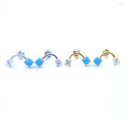 Stud -oorbellen Speciale aanbieding Planten oors Brincos Brinco Fijne sieraden CZ Turquoises Curve Bar Studs 925 Silver Dainty Half Earring