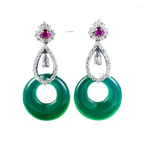 Boucles d'oreilles Spring Qiaoer 925 STERLING Silver Natural 20 mm Jade High Carbon Diamond Gemstone Drop Bangle Bijoux Anniversaire Cadeaux