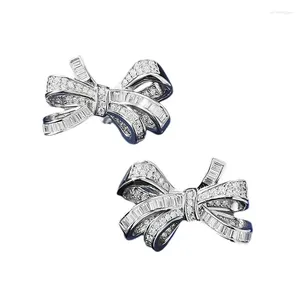 Boucles d'oreilles Spring Qiaoer en argent sterling 925, diamants à haute teneur en carbone, pierres précieuses, bijoux fins de mariage, nœud papillon plaqué or 18 carats