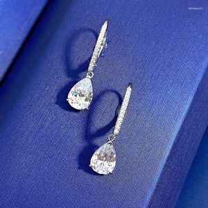 Pendientes de tuerca Primavera Qiaoer Plata de ley 925 7 10 MM Pera Diamantes con alto contenido de carbono Piedras preciosas Gota Cuelga Compromiso de boda Joyería fina