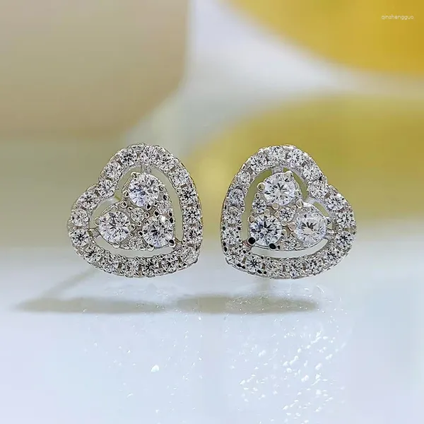 Boucles d'oreilles printemps Qiaoer 925 en argent sterling diamants à haute teneur en carbone pierres précieuses amour coeur goujons pour les femmes fête de mariage bijoux fins