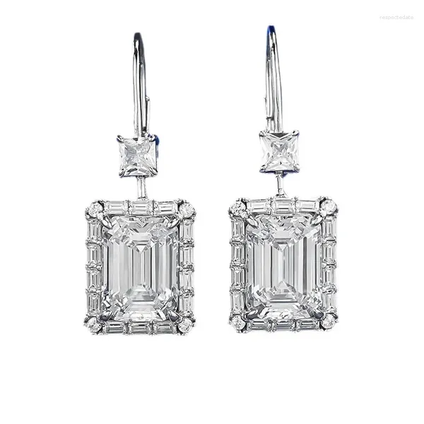 Boucles d'oreilles Spring Qiaoer 925 Sterling Silver Emerald Cut 8 11 MM Lab Sapphire Gemstone Drop pour les femmes Cadeaux d'anniversaire Bijoux