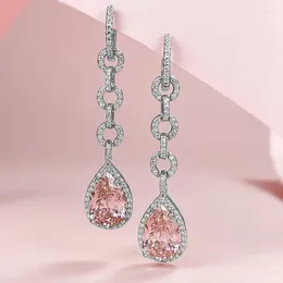 Boucles d'oreilles printemps Qiaoer luxe 925 en argent sterling poire coupée 8 12MM Morganite émeraude pierre précieuse goutte pendante pour les femmes bijoux fins