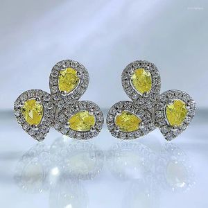 Boucles d'oreilles printemps Qiaoer luxe 925 argent Sterling 3 5MM poire coupe Citrine saphir pierre gemme oreille bijoux fins pour les femmes