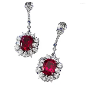 Oorknopjes Lente Qiaoer Vintage 925 Sterling Zilver 8 10 MM Ruby Edelsteen Drop Dangle Voor Vrouwen Fijne Sieraden Verjaardagscadeaus