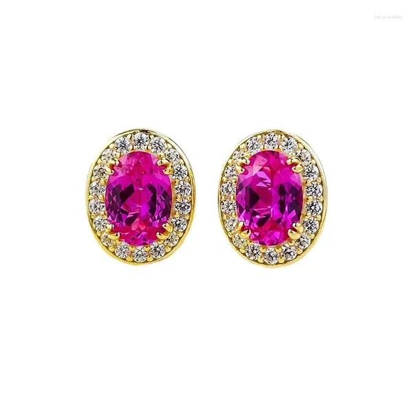 Pendientes SpringLady Chapado en oro de 18 quilates Plata de ley 925 1CT Rubí ovalado Piedra preciosa facetada Joyería de regalo de compromiso de plata