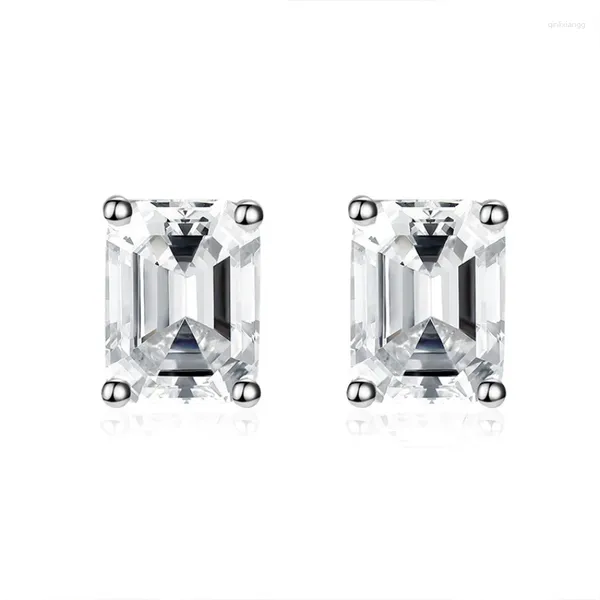 Pendientes SpringLady 6 8MM Diamante de alto carbono Cortador de esmeralda Plata de ley 925 Antialérgico Rectángulo blanco