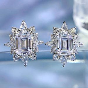 Stud Oorbellen SpringLady 925 Sterling Zilver 7 9 MM Emerald Cut Hoge Koolstof Diamant Edelsteen Bruiloft Voor Vrouwen Fijne Sieraden