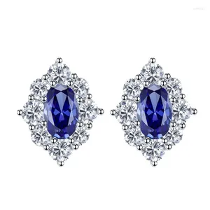 Stud -oorbellen Springlady 925 Sterling Silver Sapphire High Carbon Diamond Tanzanite voor vrouwen sprankelende bruiloft Fijne sieraden