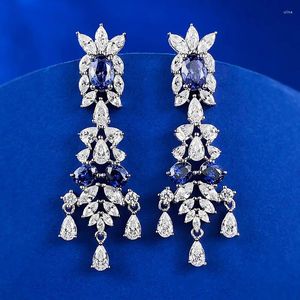 Pendientes de tuerca SpringLady de Plata de Ley 925, redondo, ovalado, piedra preciosa de zafiro de laboratorio, colgante para mujer, regalos de joyería fina de boda