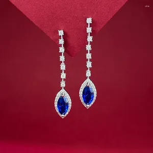 Pendientes de tuerca SpringLady de plata de ley 925 de 5 a 10 mm con corte marquesa, piedras preciosas de zafiro de laboratorio, joyería para fiesta de boda