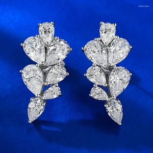 Pendientes de tuerca SpringLady de lujo con forma de hoja de plata esterlina 925, brillante, con alto contenido de carbono, gota de diamante, fiesta de boda, joyería fina, regalo