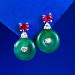 Stud -oorbellen Springlady Vintage 925 Sterling Silver Lab Ruby Sapphire Natural Green Jade Gemstone Drop for Women Party Sieraden