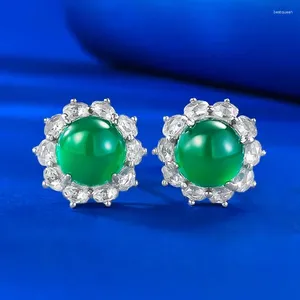 Boucles d'oreilles SpringLady Vintage en argent Sterling 925, rondes de 8 MM, pierres précieuses de Jade vert, goutte Fine pour femmes, bijoux de fête de mariage