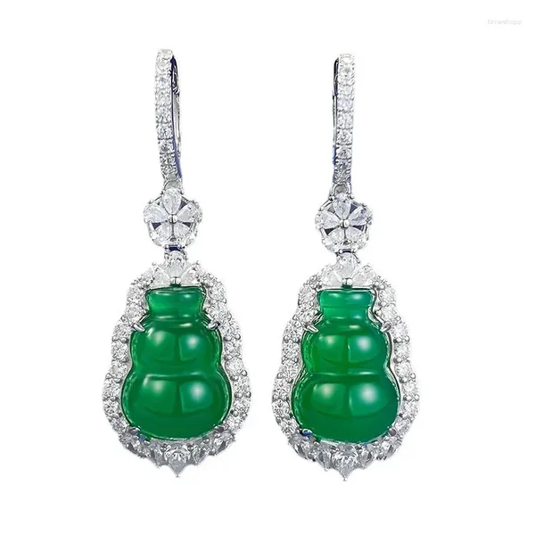 Boucles d'oreilles SpringLady Vintage 925 en argent Sterling gourde coupe Jade haute teneur en carbone diamant pierres précieuses clous d'oreille pour les femmes bijoux fins