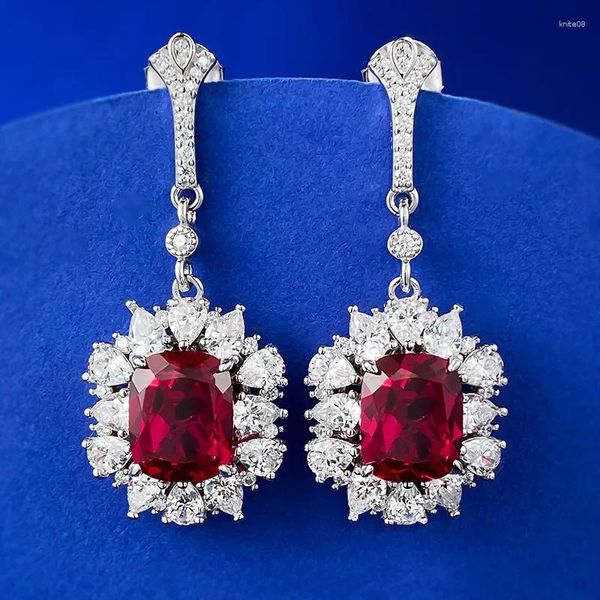 Pendientes de tuerca SpringLady Vintage de Plata de Ley 925 de 8 10 MM, colgante de gota de piedras preciosas de rubí para mujer, joyería fina, regalos de aniversario