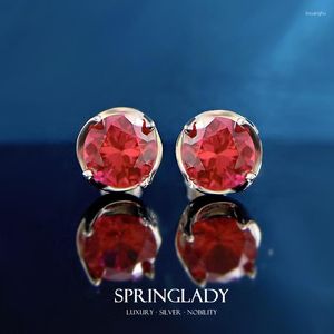 Oorknopjes SpringLady2023 Eén karaat ronde diamant Rood korund 7 mm Europese en Amerikaanse eenvoudige mode Veelzijdige grensoverschrijdende stijl