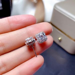 Boucles d'oreilles Square 2ct Diamond Earring Real 925 Bijoux en argent sterling Moisanite Engagement Mariage pour les femmes Men313m