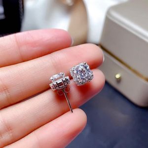 Stud Oorbellen Vierkante 2ct Diamond Earring Real 925 Sterling Zilveren Sieraden Moissanite Engagement Bruiloft Voor Vrouwen Men3200