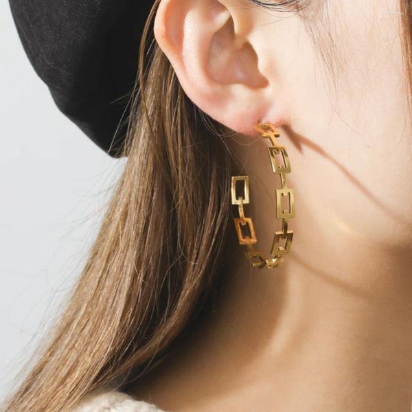 Boucles d'oreilles étalons carrés géométriques Big Hoop vintage exagérés rectangulaires à la mode accessoires pour femme fille