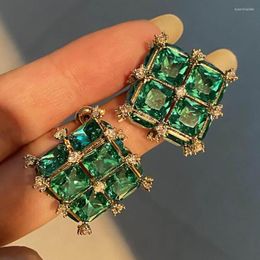 Boucles d'oreilles carrées en strass vert, cristal translucide, rétro, élégantes, en forme de boîte cadeau, Vintage, pour femmes