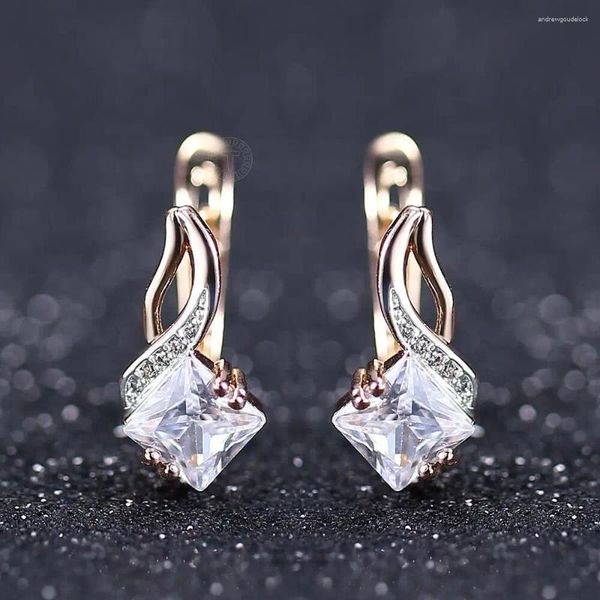 Boucles d'oreilles Square Paved Clear Cz pour les femmes filles 585 Gold Rose Couleur élégante Bijoux d'anniversaire Cadeaux de Noël GE302