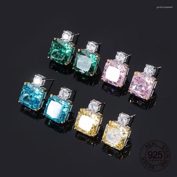 Pendientes de tachuelas de forma cuadrada de color azul color rosa color verde color verde triturado diamante alto de carbono 5a circón