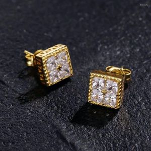 Pendientes con forma cuadrada de circón para hombre, aretes chapados en oro simples, accesorios para cartílago, joyería de Hip Hop al por mayor OHE150