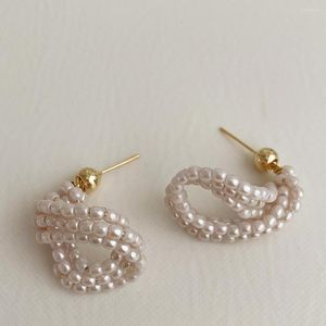 Boucles d'oreilles SRCOI Kpop perles corde torsadée pour femmes demoiselle d'honneur bijoux de mariage Spinner emballage tempérament français