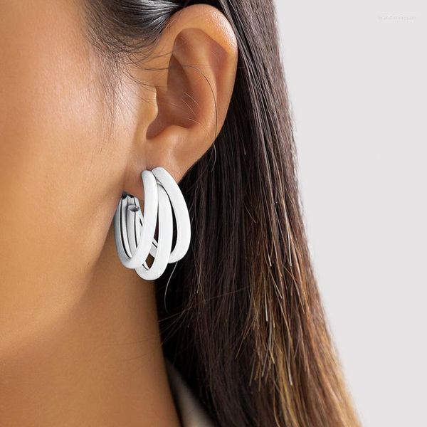 Boucles d'oreilles SRCOI Punk multicouche rond cercle pour femmes fête mode bijoux C en forme de peinture français