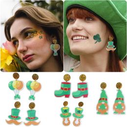 Boucles d'oreilles à clous pour la saint-Patrick, pour femmes, mode irlandaise, ballon de bière, chapeau, goutte, bijoux verts de vacances