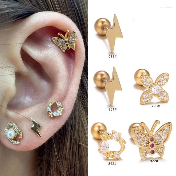 Boucles d'oreilles à clous en acier inoxydable, zircone cubique, fleur clignotante en forme de papillon, CZ pour femmes, 20G EGD0951