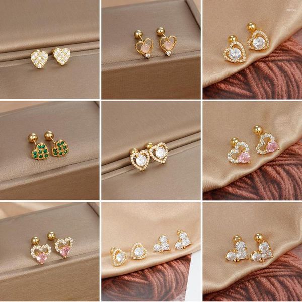 Boucles D'oreilles En Acier Inoxydable Mignon Doux Rose Coeur Ziron Pour Femmes Filles Cool Or Couleur Plaqué Piercing Cartilage Bijoux