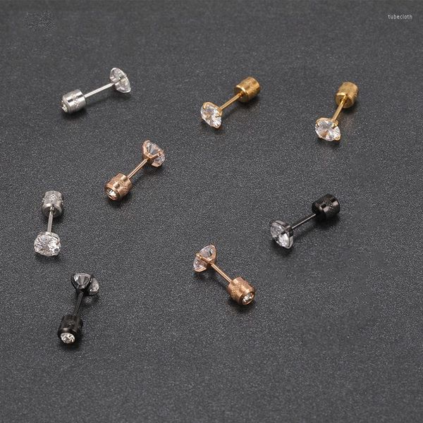 Pendientes de tuerca de acero inoxidable con circonita cúbica coreana en 4 colores para mujer, tornillo de cristal, pendientes de titanio, joyería antialérgica para el cuerpo