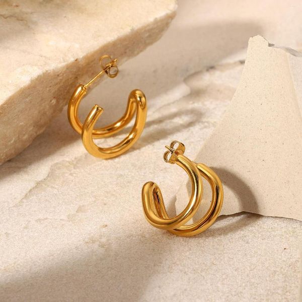 Boucles d'oreilles à clous en acier inoxydable, Double lignes géométriques en forme de C pour femmes, Style INS, personnalité à la mode, titane