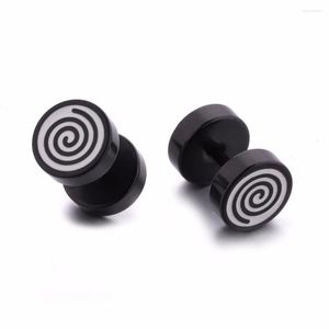 Boucles d'oreilles clous acier inoxydable Double face boulon rond pour hommes femmes Punk spirale Grain noir femme mâle