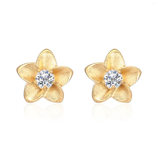 Boucles d'oreilles en acier inoxydable, fleur, pierre de Zircon, couleur argent et plaqué or, mode, bijoux délicats, cadeau pour femmes