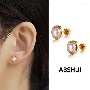 Stud -oorbellen roestvrij staal Gold Luxury Textuur Retro kleine parel studs temperamentmeisje voor vrouwen gepersonaliseerd prachtige cadeau