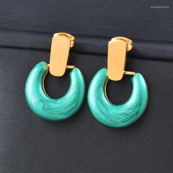 Pendientes de tuerca de acero inoxidable para mujer, joyería de moda con círculo redondo esmaltado en verde, negro y blanco