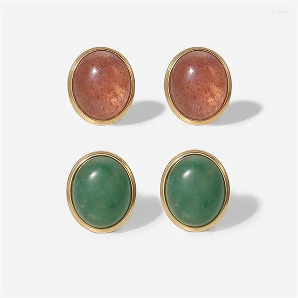 Boucles d'oreilles étalon en acier inoxydable verte ovale luxe de luxe européen et américain pour les femmes cadeau bijoux