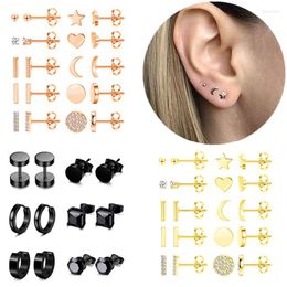 Stud -oorbellen roestvrij staal Moon Star Earring Set voor vrouwen Crystal Pack Men Gothic Black Hoop Huggie Punk Jewelry