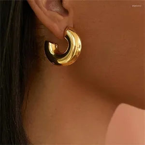 Pendientes de tuerca de acero inoxidable de gran tamaño, grueso, redondo, círculo, clip, pendiente para mujer, color dorado, forma de C, tubo de oreja, clips gruesos para las orejas, joyería