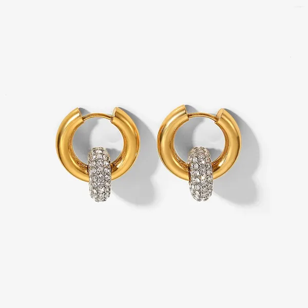Boucles d'oreilles en acier inoxydable PVD plaqué or 18 carats, boule de Zircon étanche pour femmes, bijoux tendance INS, vente en gros