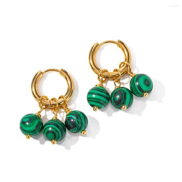 Boucles d'oreilles en acier inoxydable PVD 18K plaqué or ternir imperméable perles de pierre bleue pour femme bijoux en gros à la mode