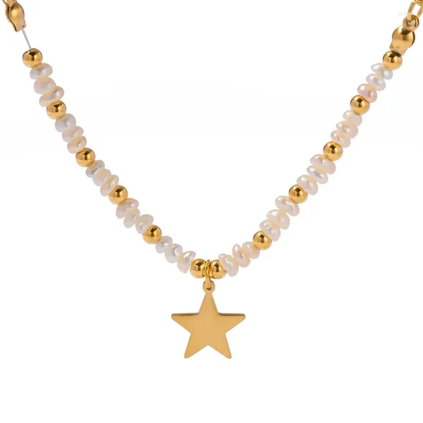 Pendientes de perno de acero inoxidable PVD 18K chapado en oro perlas deslustradas collar con colgante de estrella para mujer joyería al por mayor 2023 de moda