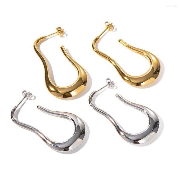 Boucles d'oreilles en acier inoxydable PVD 18K plaqué or ternir étanche longue vague cerceau pour femme bijoux en gros à la mode