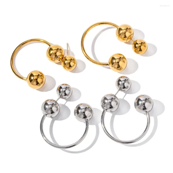 Pendientes de tuerca de acero inoxidable PVD 18K chapado en oro deslustrado impermeable Triple bola para mujer joyería al por mayor de moda